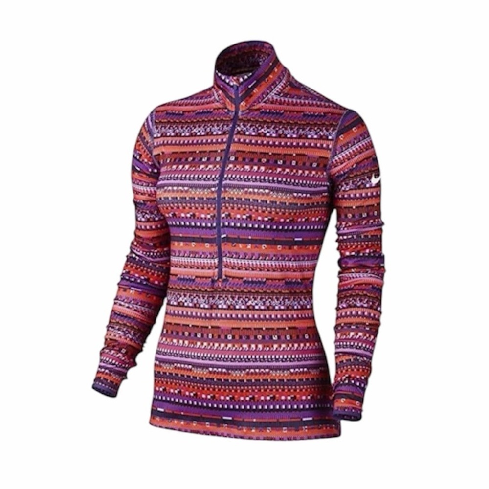 Nike Pro Women’s Dri-Fit 1/2 Zip Performance Pullover M Purple Pink 8 Bit Print - Picture 2 of 10